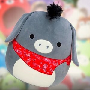 Squishmallows Jason the Donkey Stuffed Toy with Red Bandana 8”